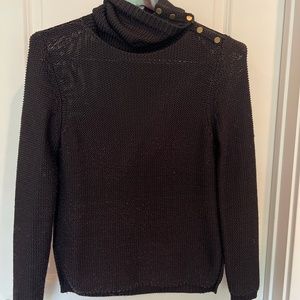St. John Chunky Knit Black Turtleneck with Gold Buttons